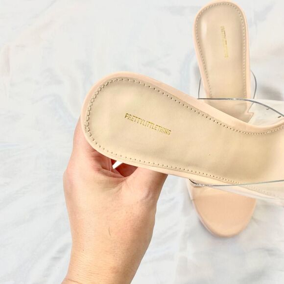 Prettylittlething PLT Early 2000's Block High Heel Clear Mules US 10 - Picture 3 of 7